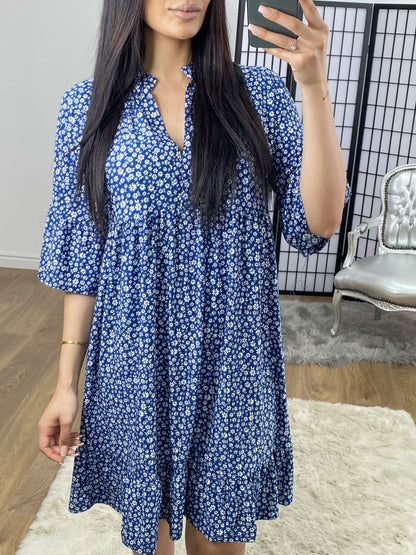 Inga Blue Floral Print Swing Dress