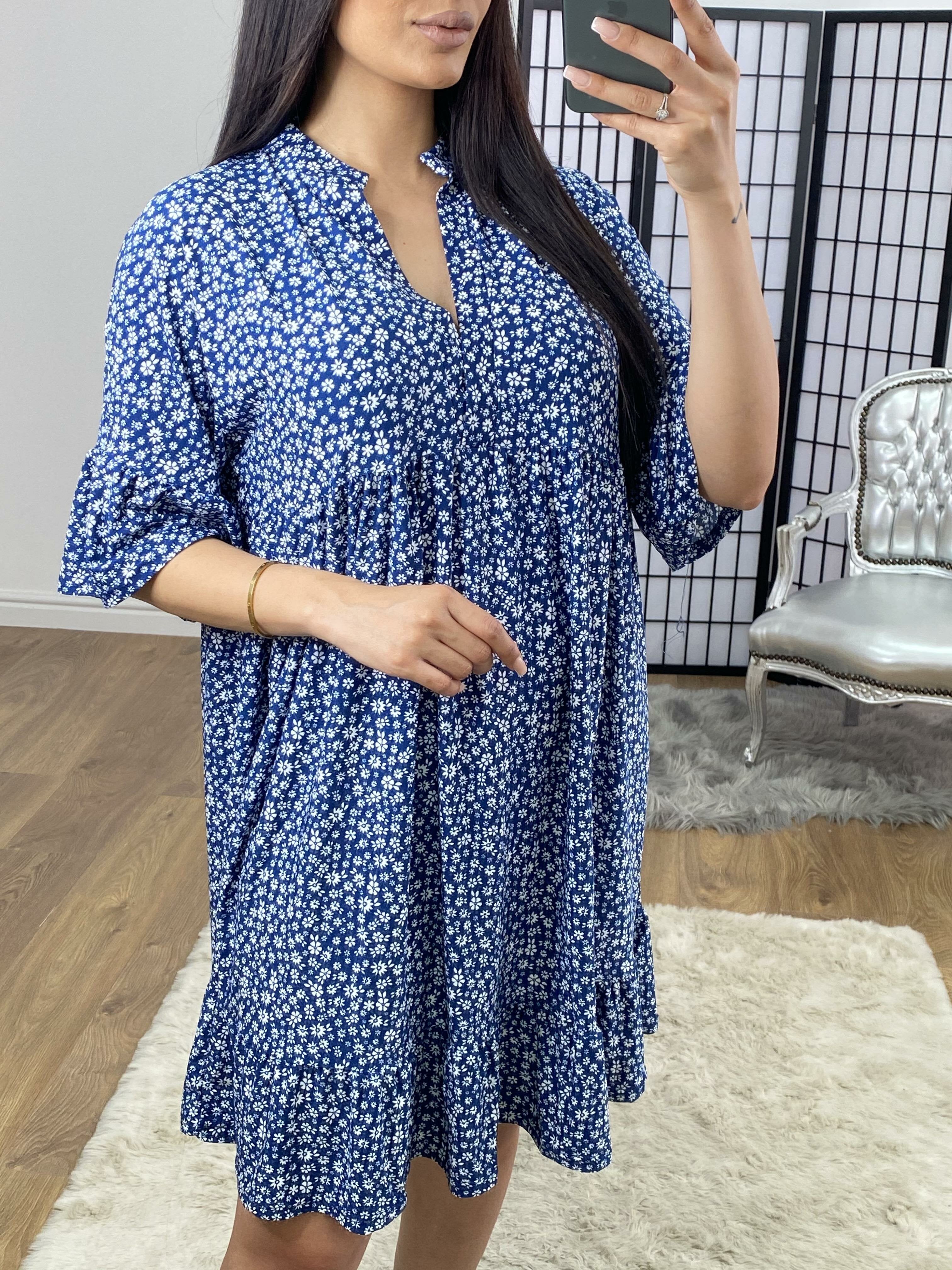 Inga Blue Floral Print Swing Dress