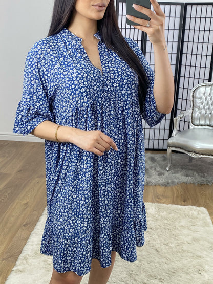 Inga Blue Floral Print Swing Dress