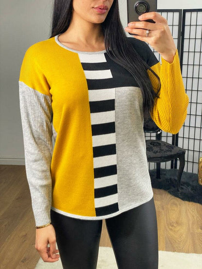 Gabbie Mustard Ribbed Stripe Detail Thin Knit Jumper