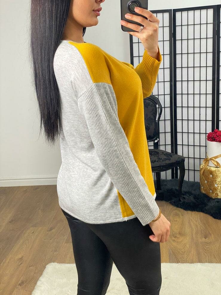 Gabbie Mustard Ribbed Stripe Detail Thin Knit Jumper