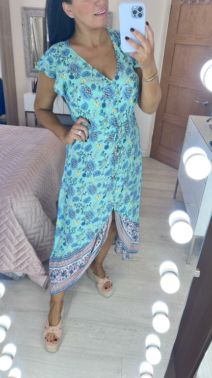 Deborah Paisley Print Dip Hem Maxi Dress