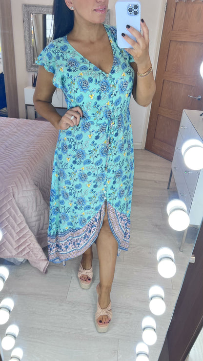 Deborah Paisley Print Dip Hem Maxi Dress