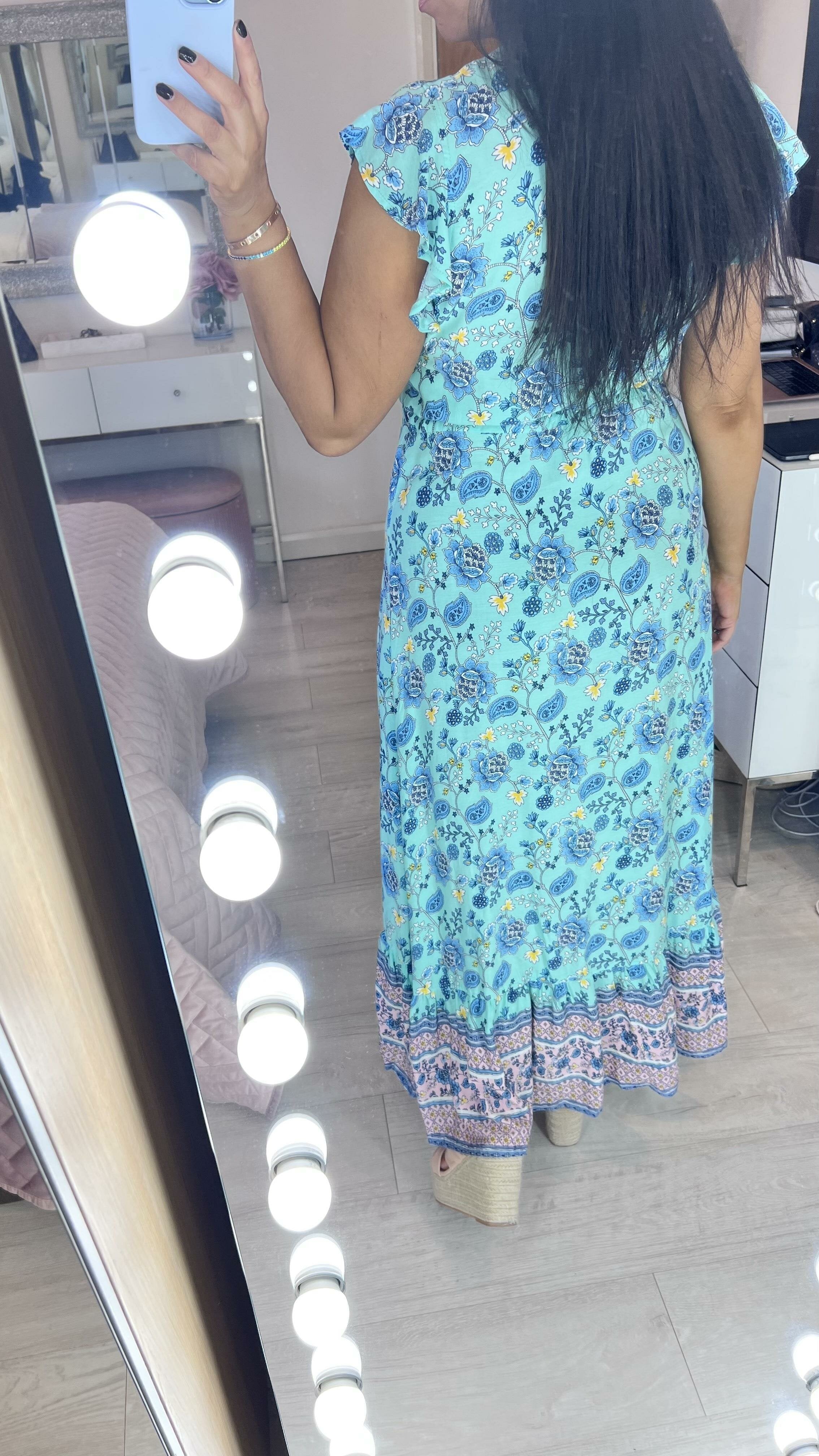 Deborah Paisley Print Dip Hem Maxi Dress