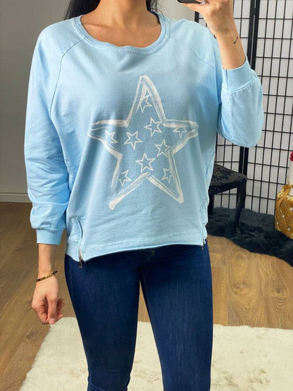 Fergie Star Printed Dipped Hem Zip Sweatshirt