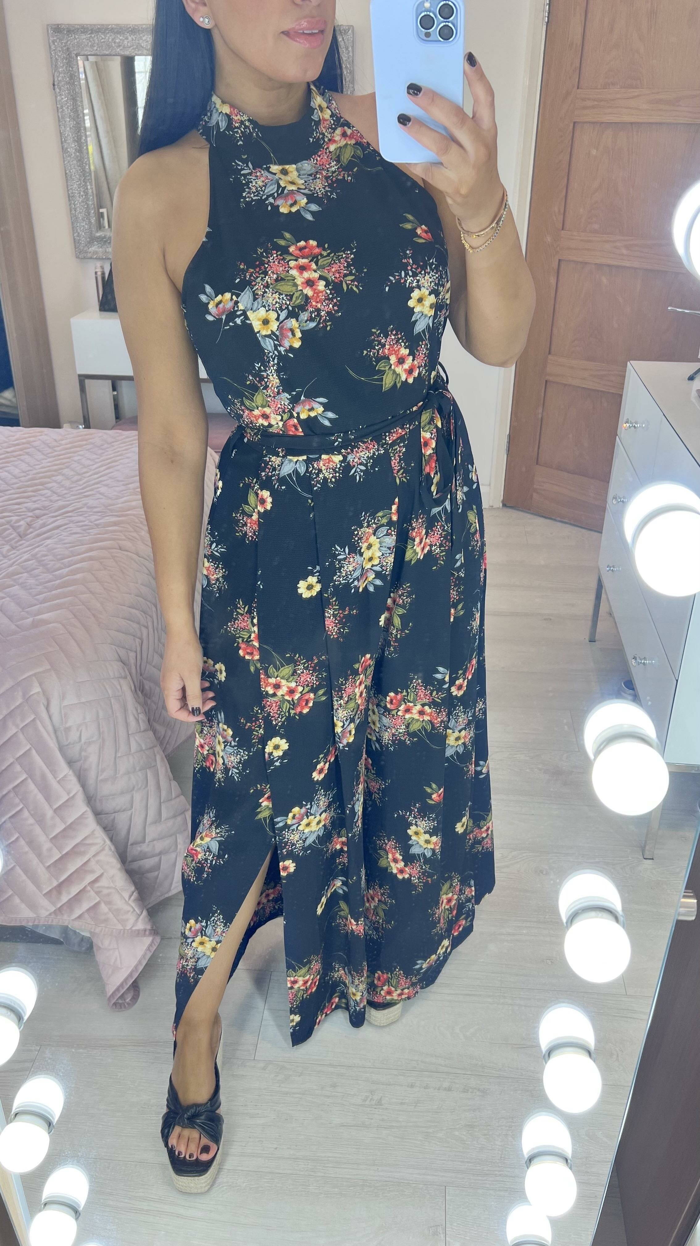 Lylana Floral Halter Neck Split Side Jumpsuit