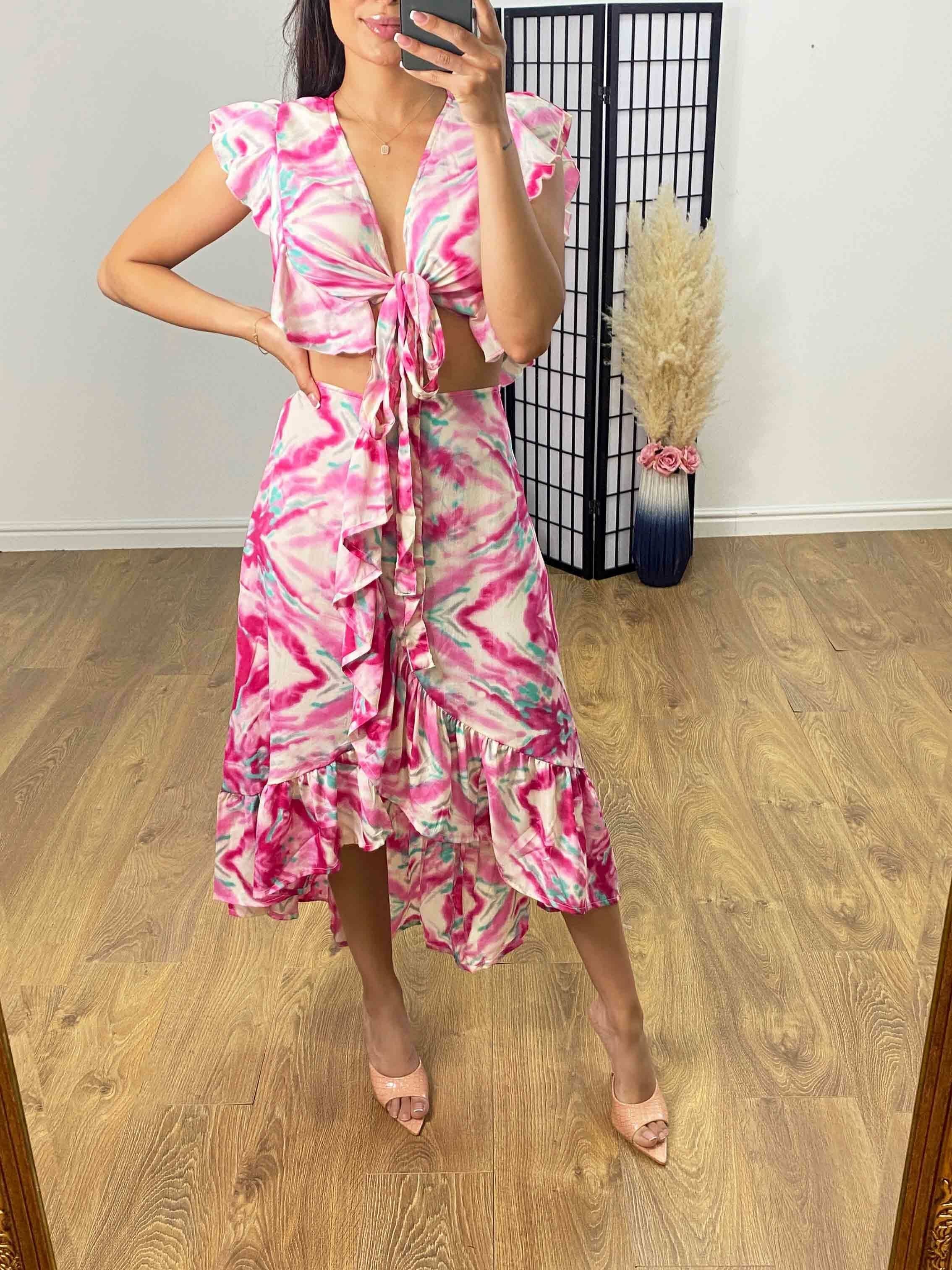 Bryte Tie Dye Two Piece Ruffle Co-ord Set