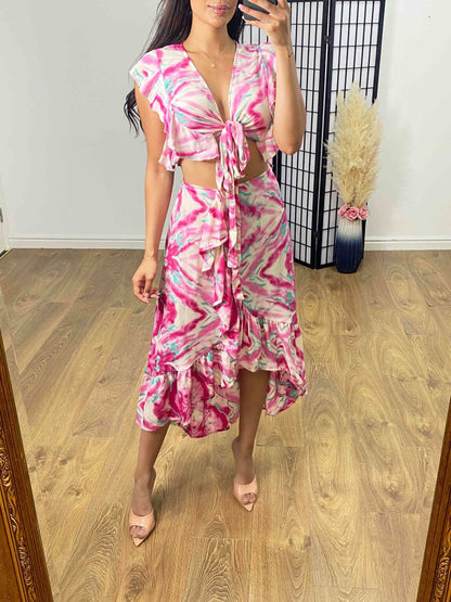 Bryte Tie Dye Two Piece Ruffle Co-ord Set