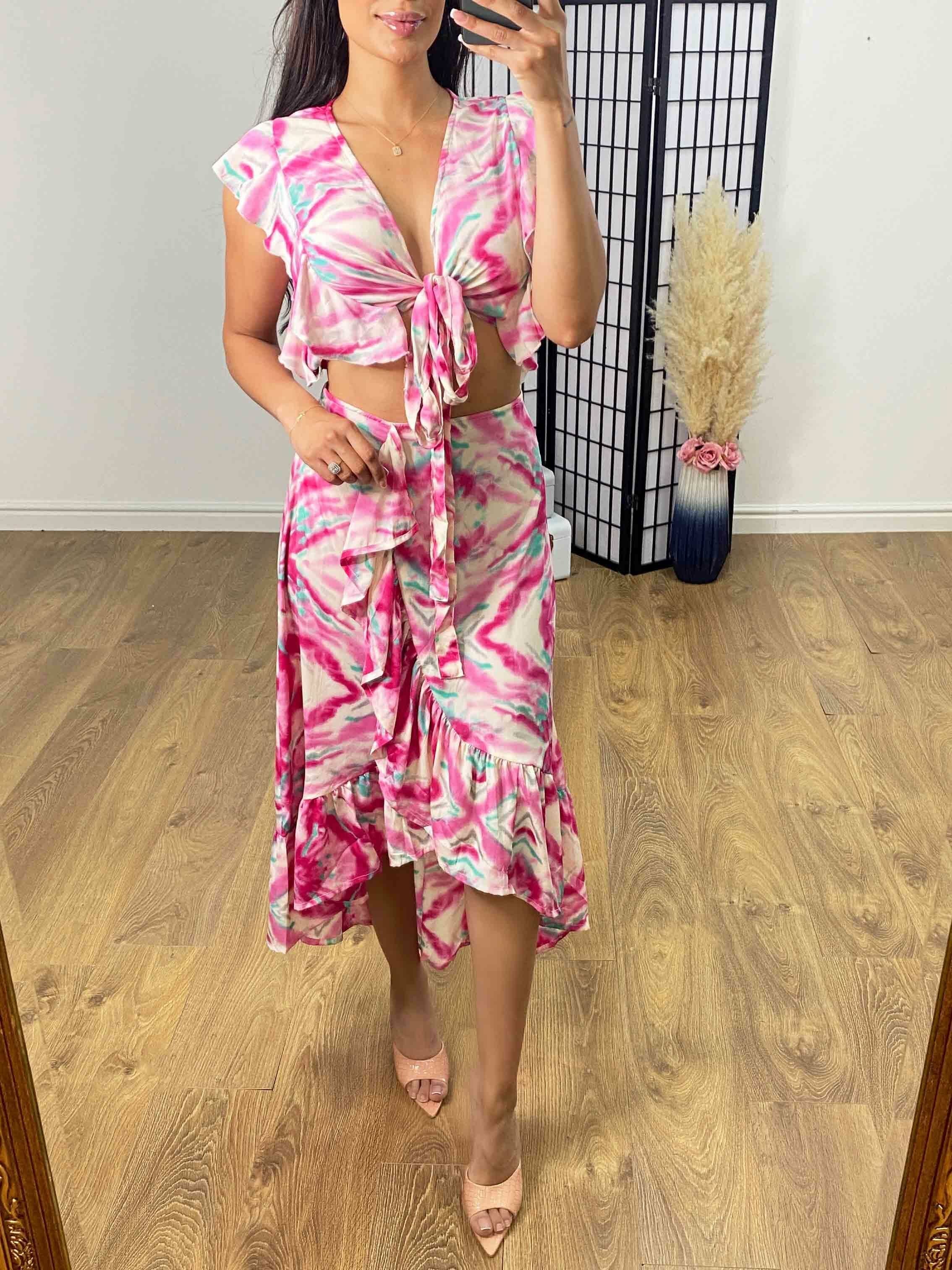 Bryte Tie Dye Two Piece Ruffle Co-ord Set