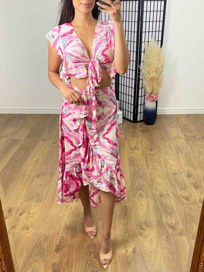 Bryte Tie Dye Two Piece Ruffle Co-ord Set