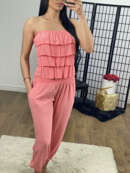 Celina Ruffle Bardot Elasticated Jumpsuit