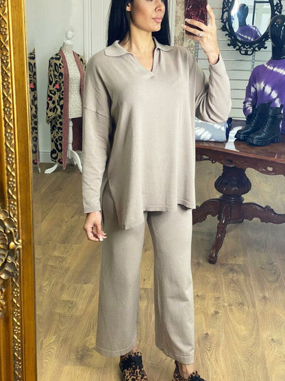 Fletcher Oversized Collar Detail Wide Leg Loungewear Set