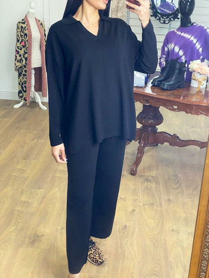 Fletcher Oversized Collar Detail Wide Leg Loungewear Set