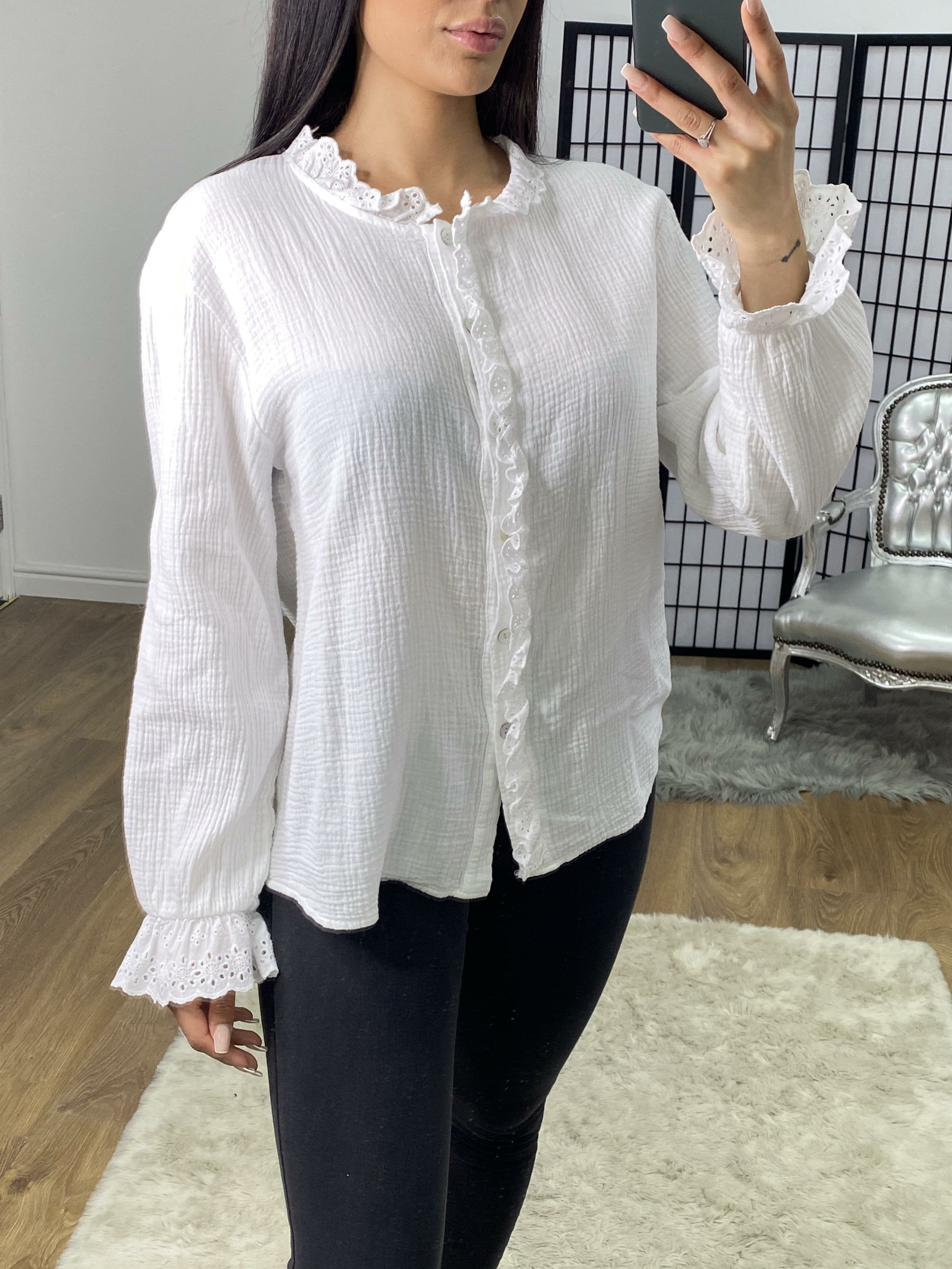 Albie Cheestcloth Embroidery Frill Detailed Blouse