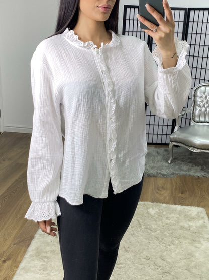 Albie Cheestcloth Embroidery Frill Detailed Blouse