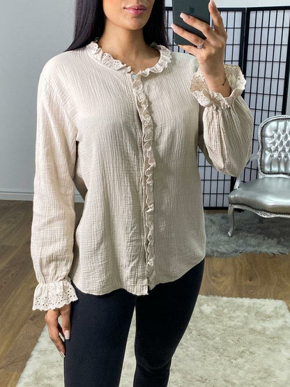 Albie Cheestcloth Embroidery Frill Detailed Blouse