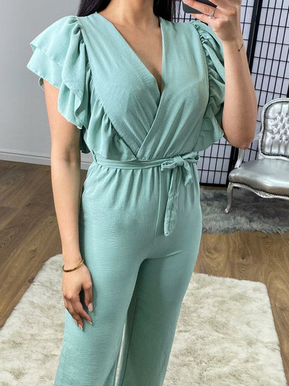 Bestelle Ruffle Tie Waist Wide Leg Jumpsuit
