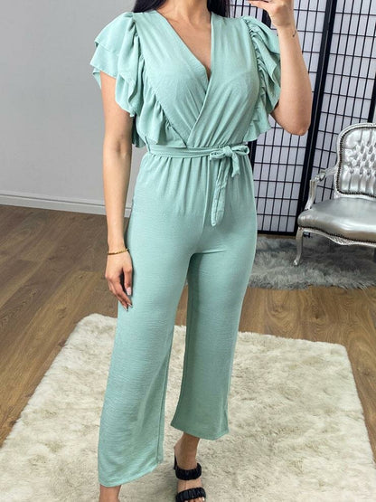 Bestelle Ruffle Tie Waist Wide Leg Jumpsuit