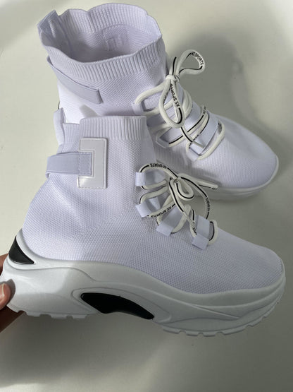 Claudine Slip On Lace Up High Top Sock Trainers