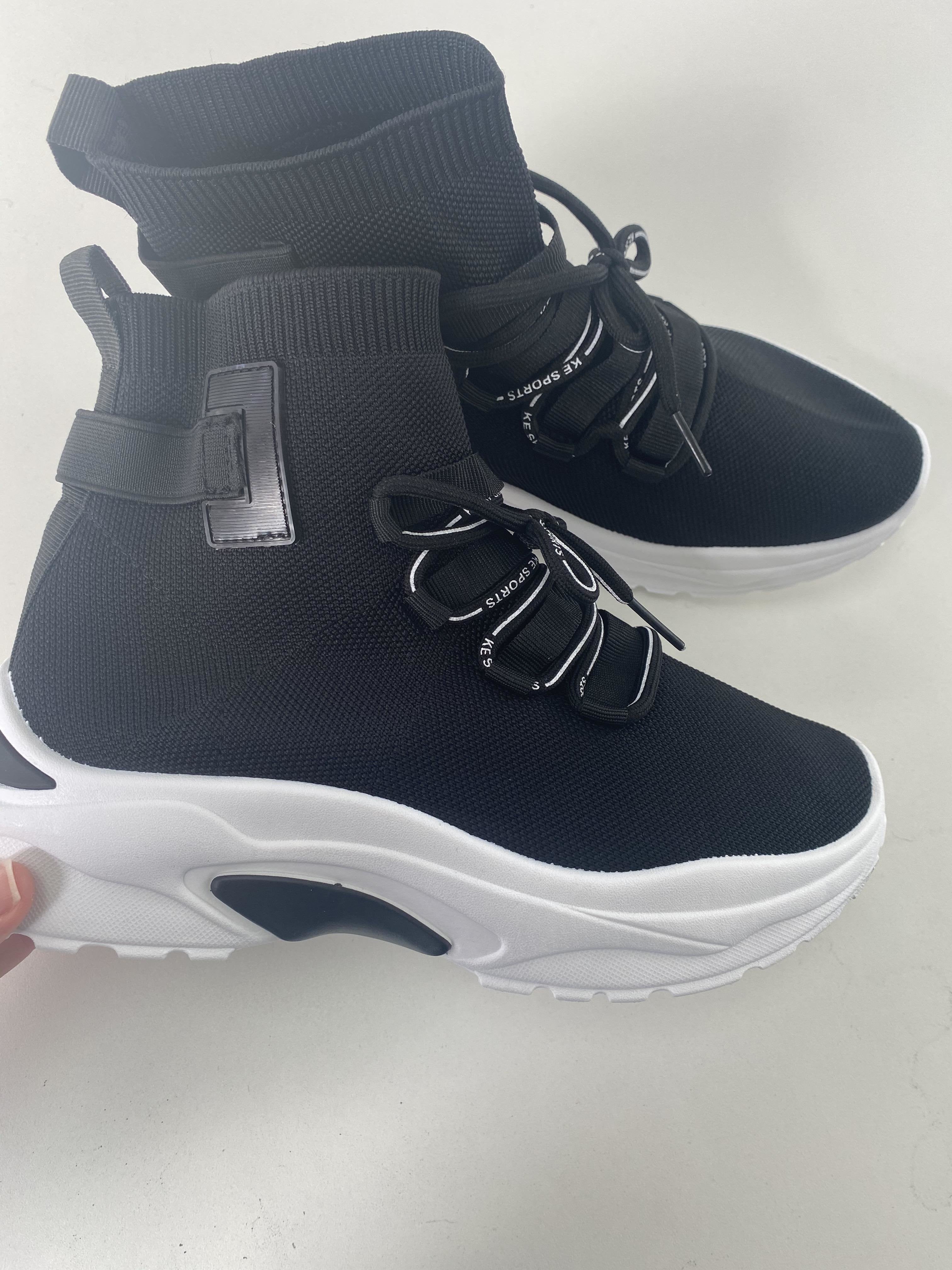Claudine Slip On Lace Up High Top Sock Trainers