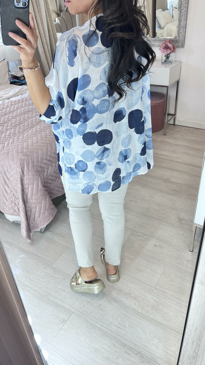 Trill Multi Blue Spot Print Batwing Top