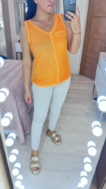 Perilla Metallic Detail Dip Hem Vest Top