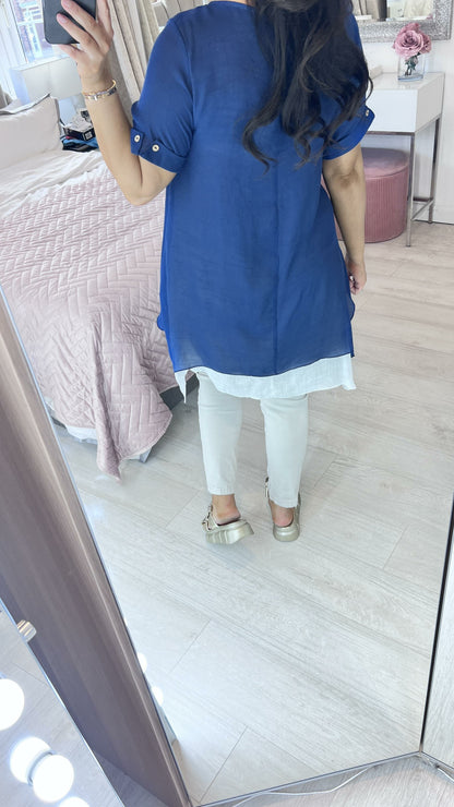 Stiliana Navy Double Layer Butterfly Motif Top