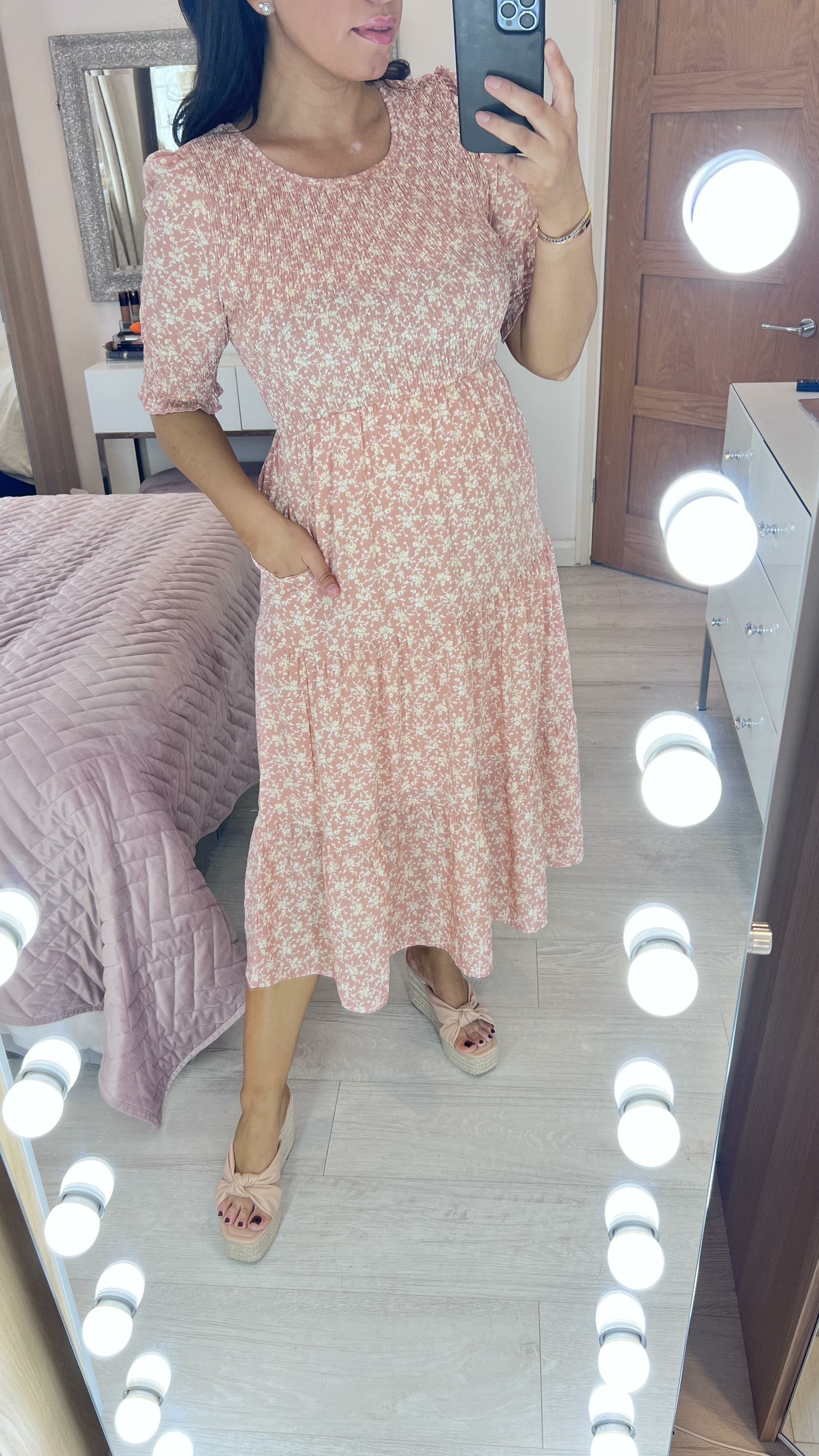 Yankee Blush Floral Shirred Smock Dress