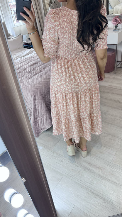 Yankee Blush Floral Shirred Smock Dress