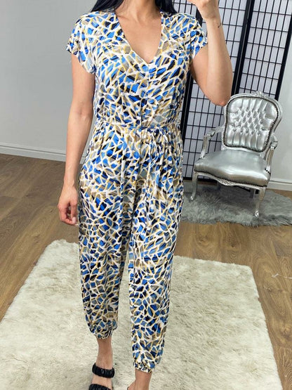 Costello Giraffe Print Slinky Tie Waist Jumpsuit