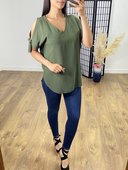 Ann-Marie Cold Shoulder Tie Sleeve Top