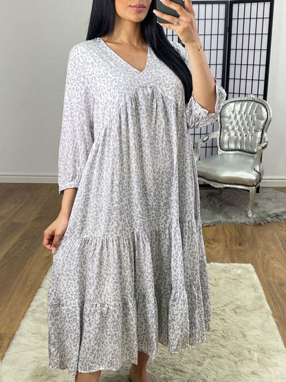 Amony Cheetah Print Tiered Floaty Maxi Dress