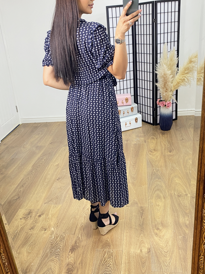 Caprio Navy Heart Print Maxi Tea Dress