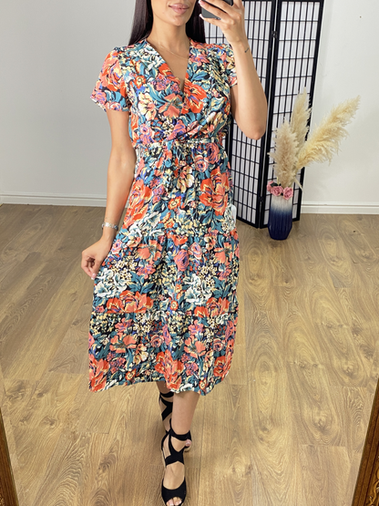 Bellissi Teal Wrap Effect Bold Floral Dress