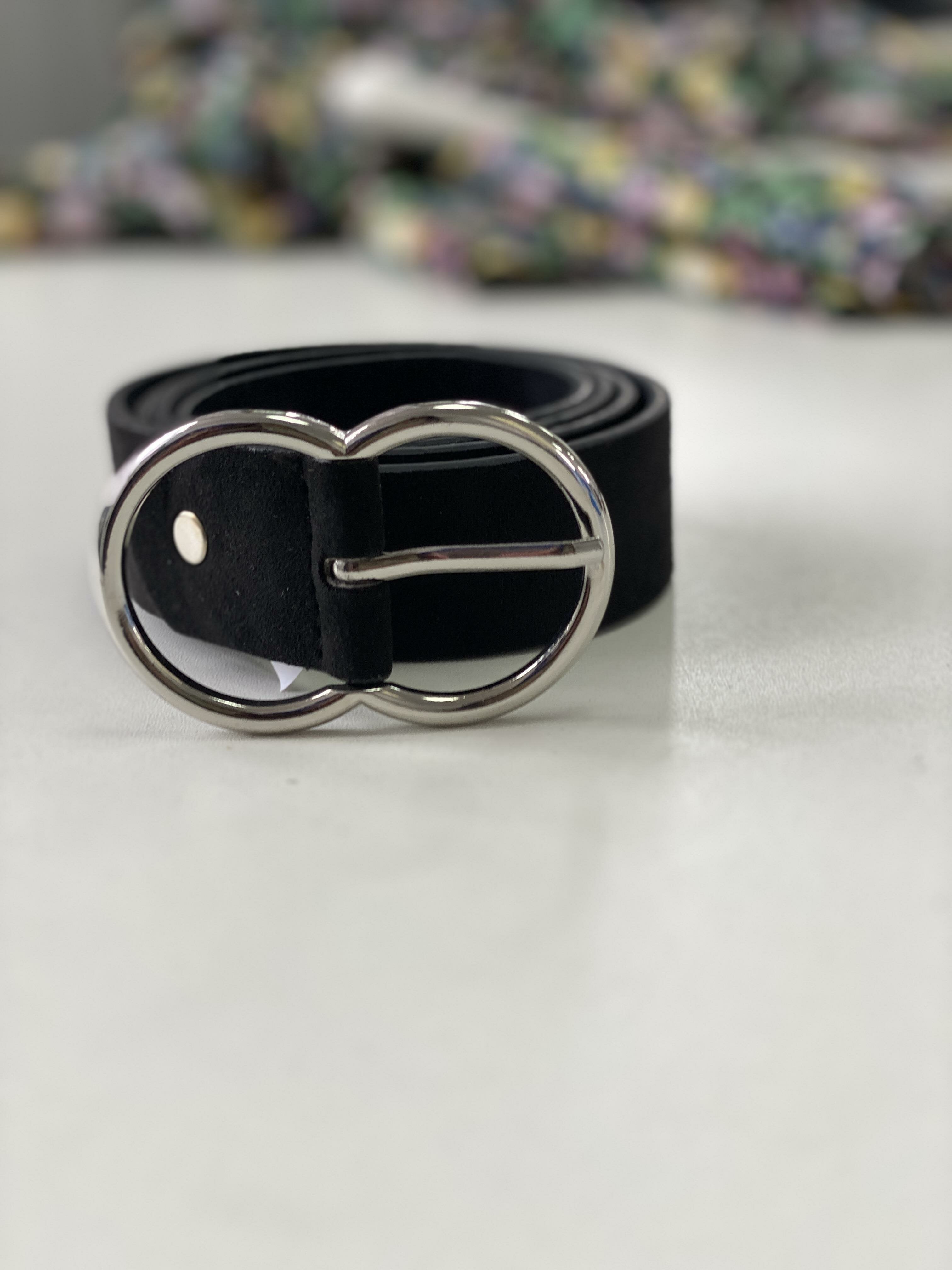 Caesar Plain Silver Buckle Black Belt