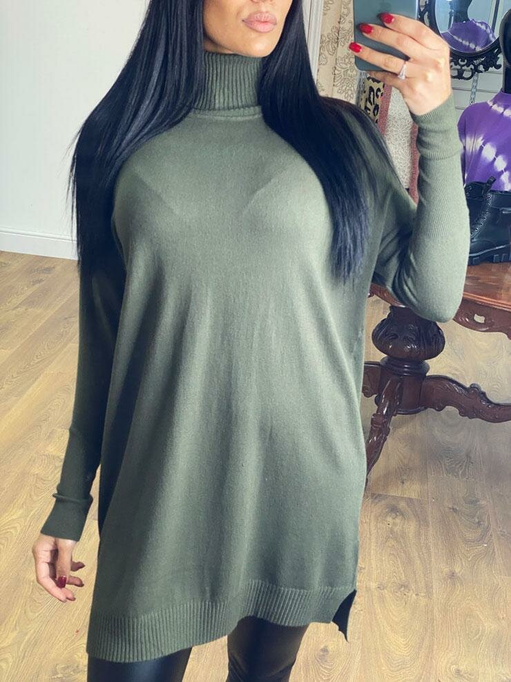 Cyndie Oversized Ribbed Roll Neck Jumper Dress