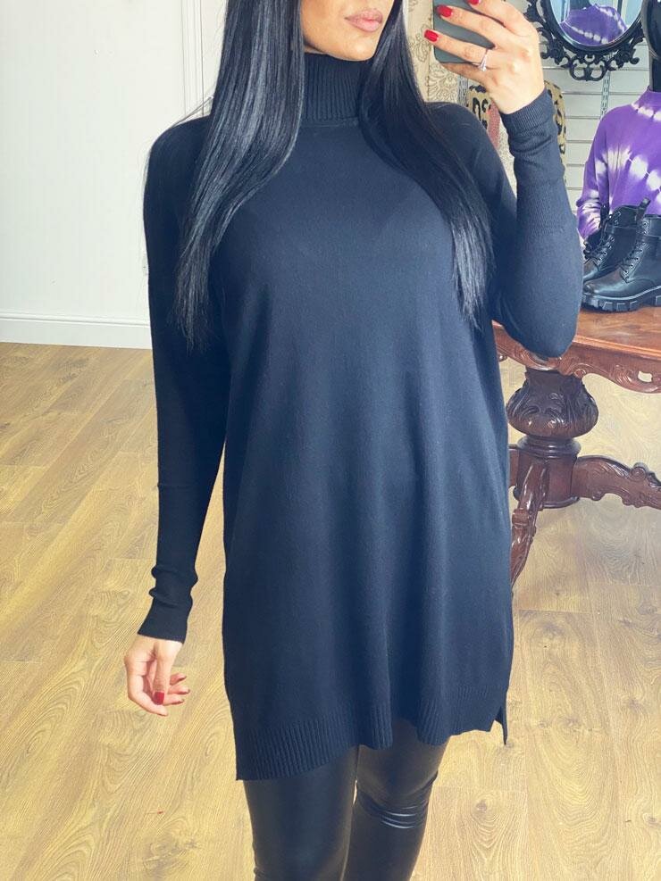 Cyndie Oversized Ribbed Roll Neck Jumper Dress