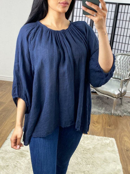 Martha Wide Sleeve Tie Back Linen Loose Fit Top