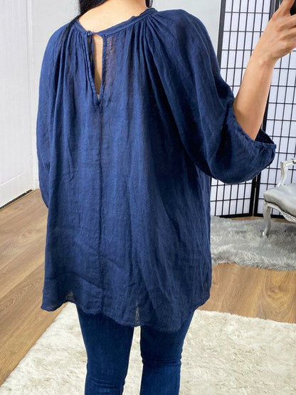 Martha Wide Sleeve Tie Back Linen Loose Fit Top