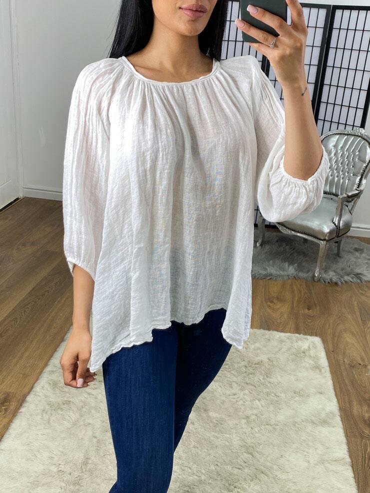 Martha Wide Sleeve Tie Back Linen Loose Fit Top