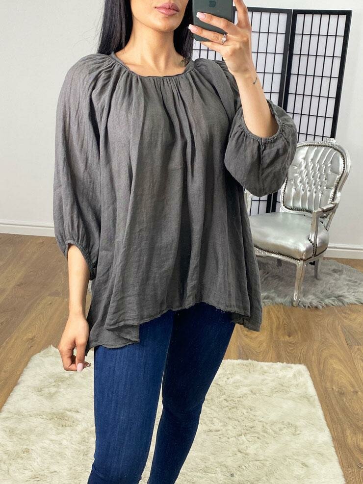 Martha Wide Sleeve Tie Back Linen Loose Fit Top