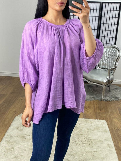 Martha Wide Sleeve Tie Back Linen Loose Fit Top