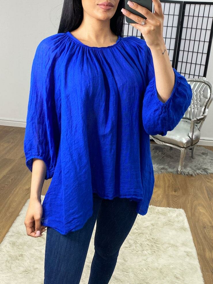 Martha Wide Sleeve Tie Back Linen Loose Fit Top