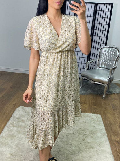 Yassy Paisley Gold Detail Wrap Asymmetric Swing Dress