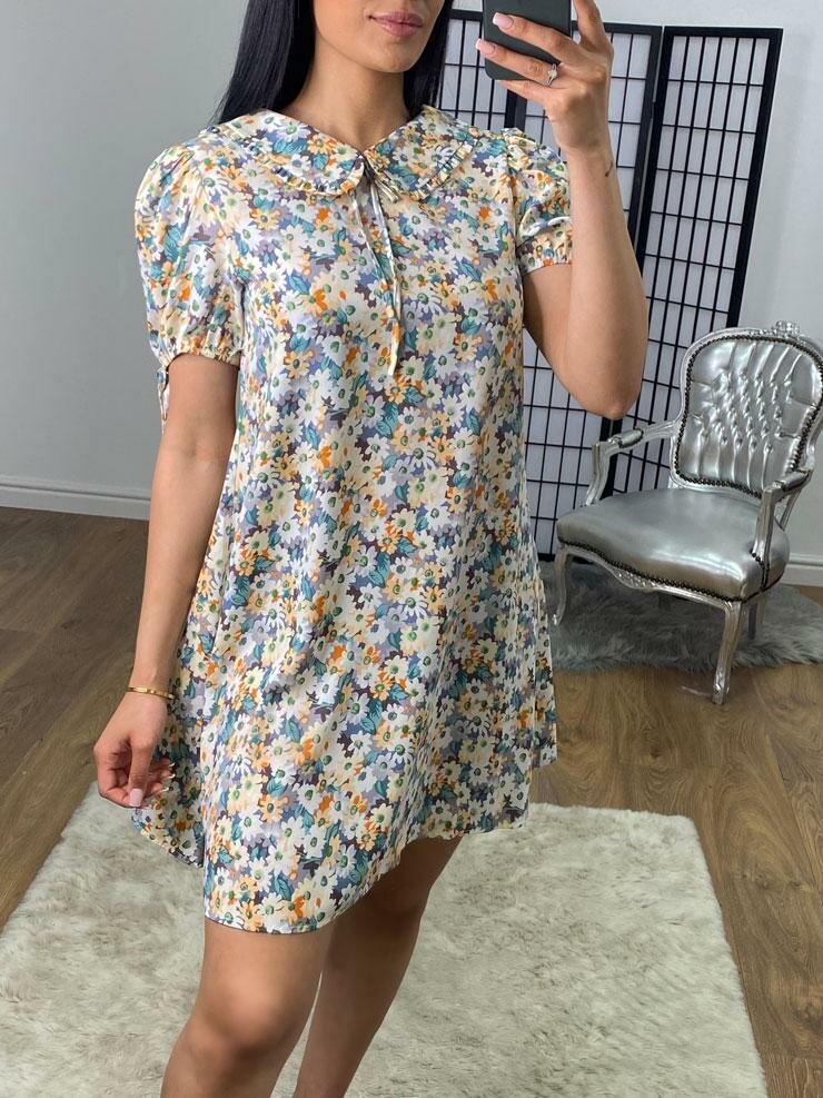 Sabs Floral Print Peter Pan Collar Puff Sleeve Summer Dress