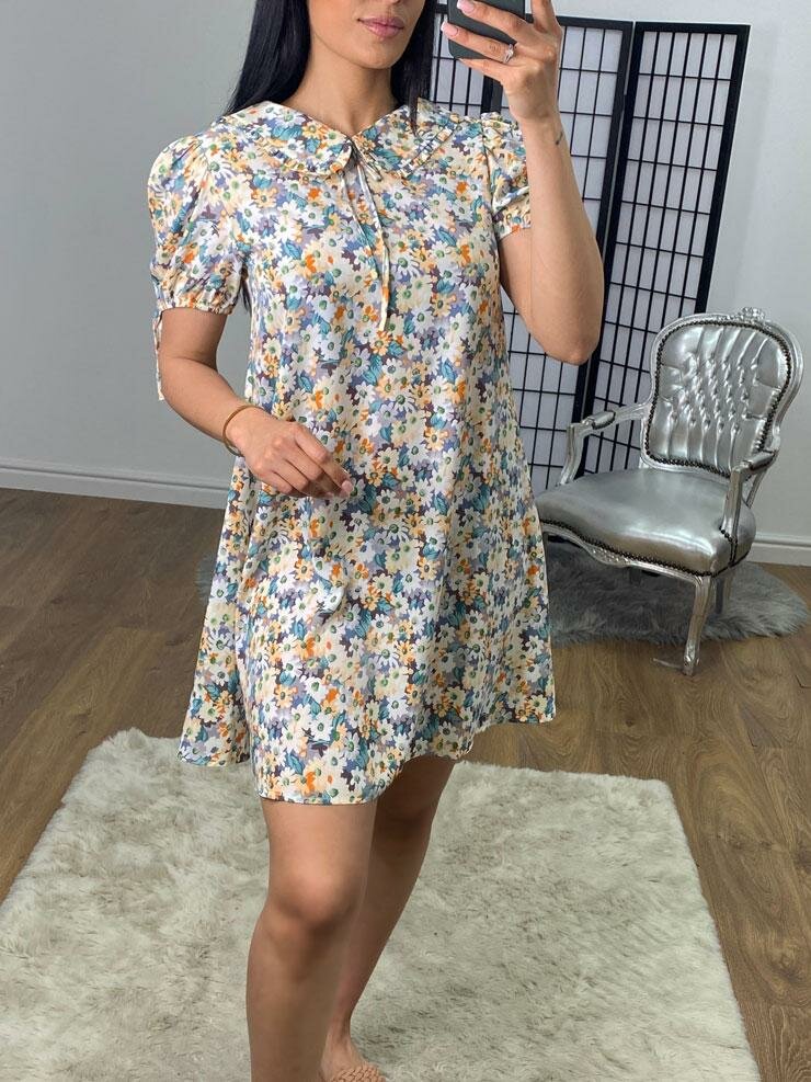 Sabs Floral Print Peter Pan Collar Puff Sleeve Summer Dress