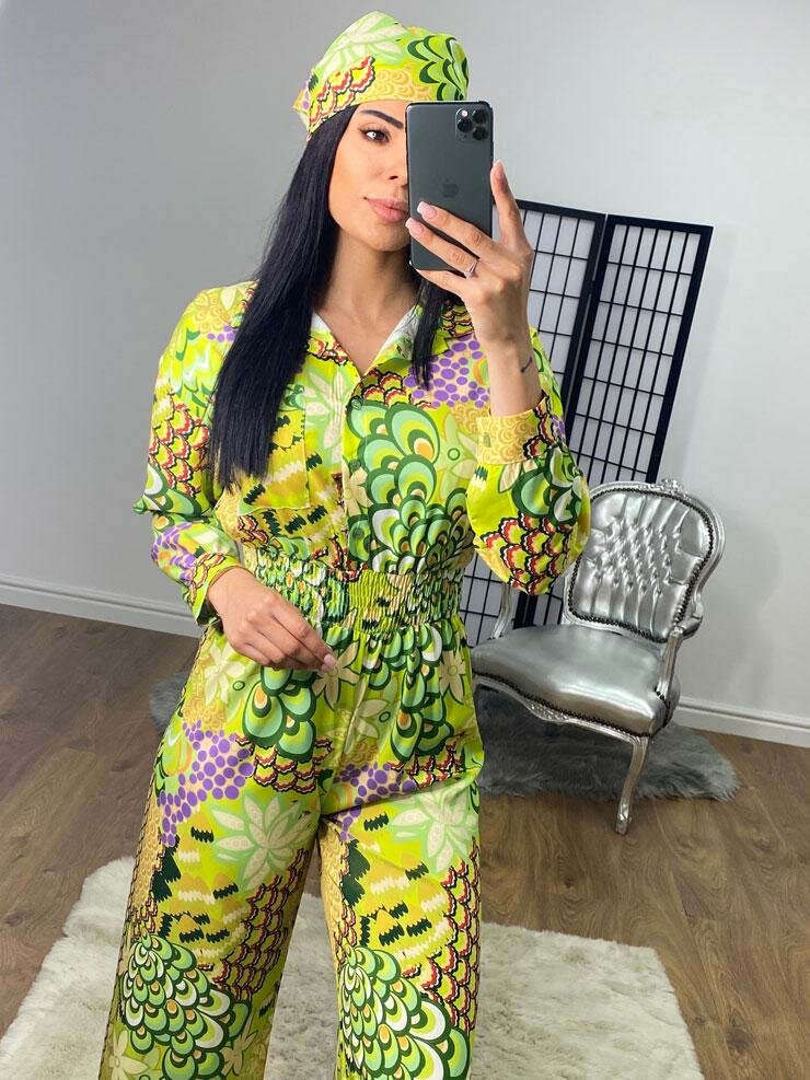 Sheila Flower Print Elasticated 70's Style Wide Leg Jumpsuit