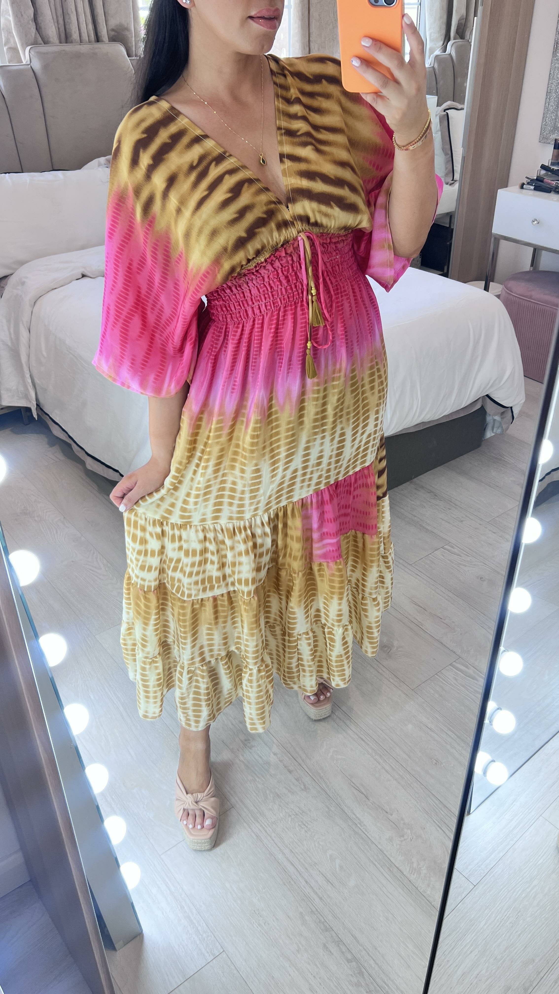 Blane Giraffe Print Colour Block Ombre Maxi Dress