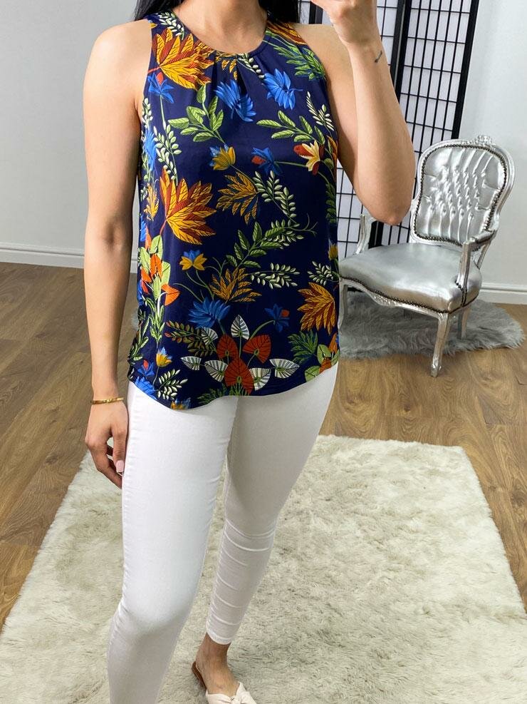 Lorinda Tropical Print Super Stretch Vest Top