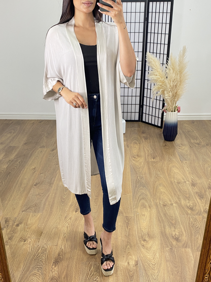 Speare Satin Trim Drape Front Cardigan